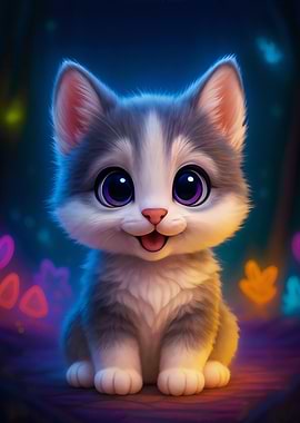 Cute Cartoon Kitten Portrait