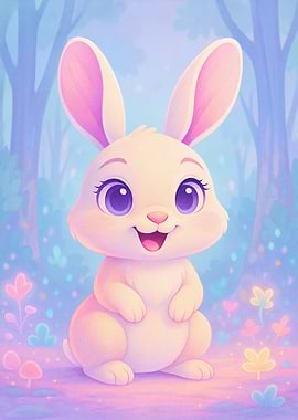 Cute Cartoon Bunny in Forest