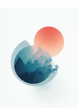 Abstract Mountain Landscape with Sun