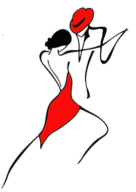 Stylized Tango Dancers in Red and Black