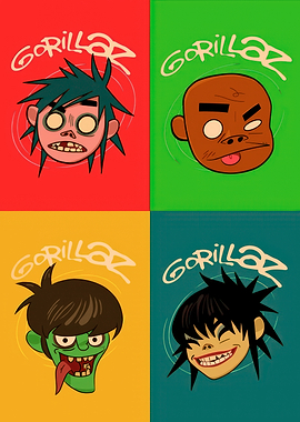 Gorillaz band members colorful portrait