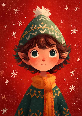 Winter Elf Portrait with Snowflakes