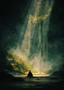 Meditating by Waterfall