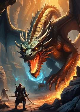 Fantasy Dragon Confrontation Cave