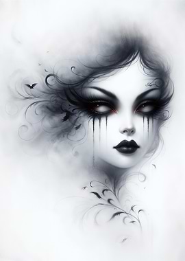 Gothic Woman Portrait with Black Tears