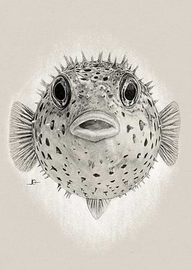 Pufferfish Portrait in Graphite