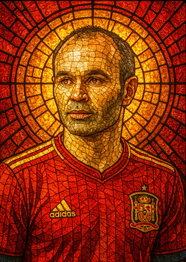 Andrés Iniesta Stained Glass Portrait
