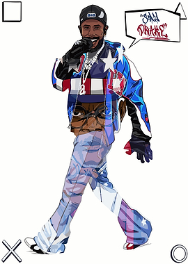 Kendrick Lamar Cartoon Character with Captain America Jacket