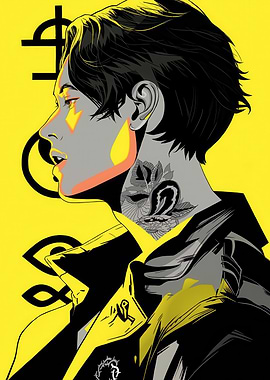 Stylish Portrait with Tattoo and Yellow Backdrop