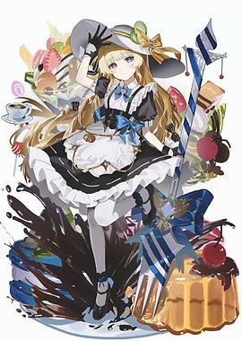 Anime Girl with Sweets and Desserts
