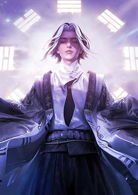 Meditative Figure in Traditional Asian Attire