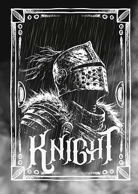 Monochrome Knight in Rain Illustration