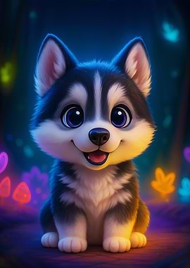 Cute Husky Puppy with Big Eyes