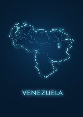 Venezuela Map Neon Blue