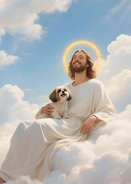 Jesus with Shih Tzu in Heaven | Dog Memorial Gift
