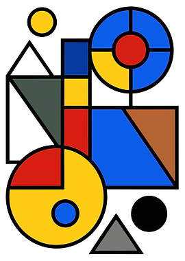 Geometric Abstract Art with Primary Colors and Bold Line Shapes Composition Metal Print Wall Art