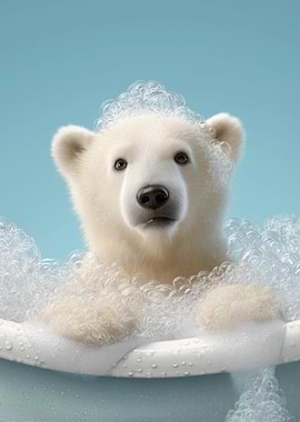 Polar Bear Cub in Bubble Bath