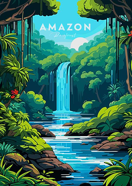 Amazon Rainforest Waterfall Landscape
