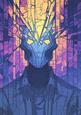 Abstract Robot Portrait with Geometric Background