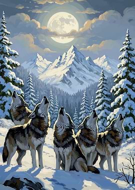 Wolves Howling Moon