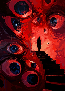Red Eyes Stairway Digital Art
