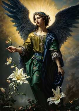 Archangel Gabriel with Lilies in a Dreamy Setting