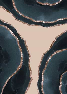 Abstract Teal and Gold Watercolor Art