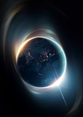 Earth with Light Trails in Space