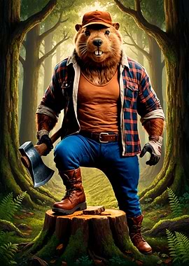 Anthropomorphic Beaver Lumberjack in Forest