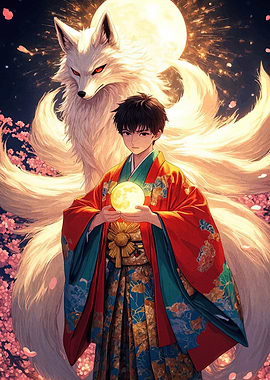 Anime Boy with Nine-Tailed Fox Spirit