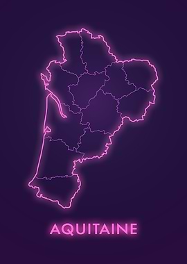 Aquitaine Map Neon Pink Outline