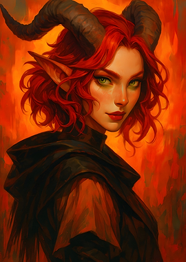 Red-haired demon woman portrait