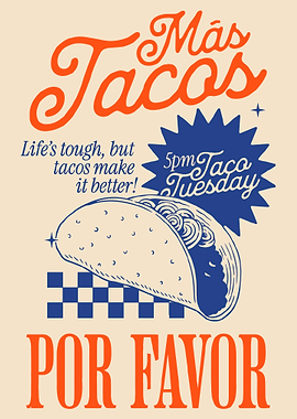 Más Tacos Por Favor Retro Poster