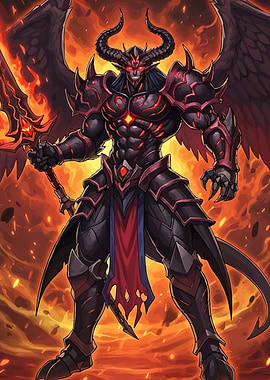 Winged Demon Warrior Flaming Sword