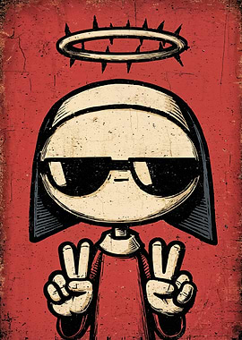 Cool Cartoon Character with Peace Signs