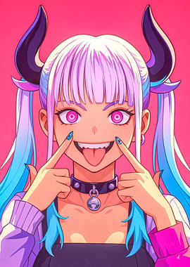 Anime Girl with Horns and Tongue