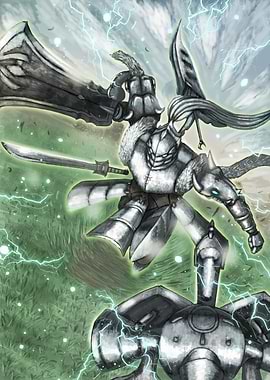 Armored Warrior with Robot in Field