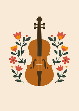Violin and Floral Boho Illustration