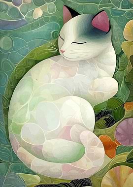 Sleeping Cat in Abstract Garden