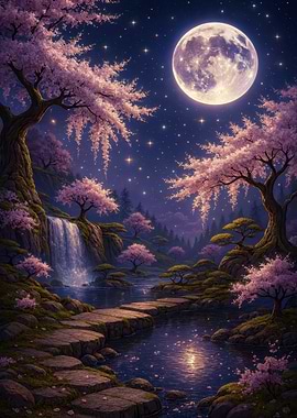 Cherry Blossom Moonlight Serenity