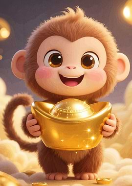 Cute Monkey Holding Ingot