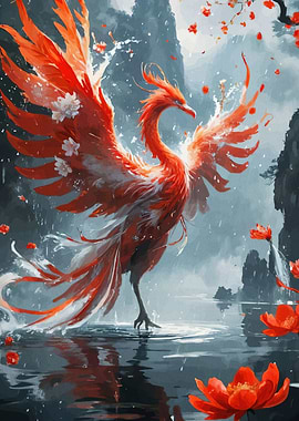 Phoenix Rising Misty Landscape