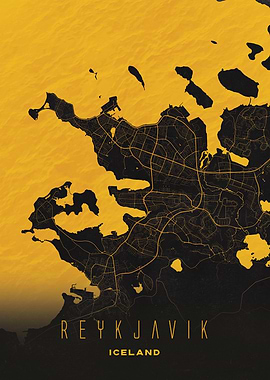 Reykjavik Iceland Coastal Map Art