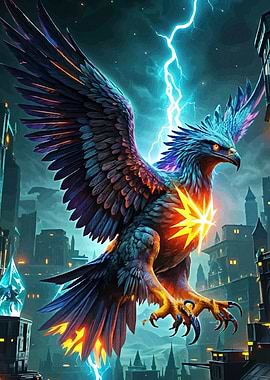 Electric Eagle Over Cityscape