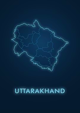 Uttarakhand Map - Neon Outline