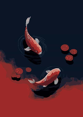 Koi Fish Pond Illustration