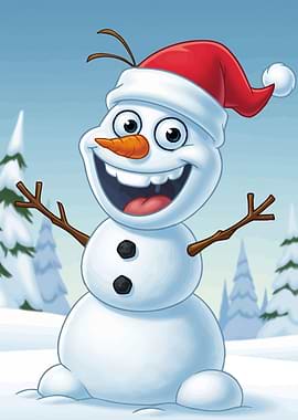 Cartoon Snowman Santa Hat