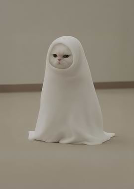 Cat in a Ghost Costume
