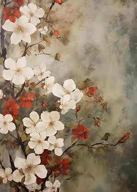 Floral White Red Flowers