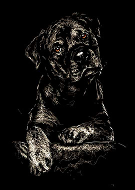 Dog Portrait in Dark Sketch Style